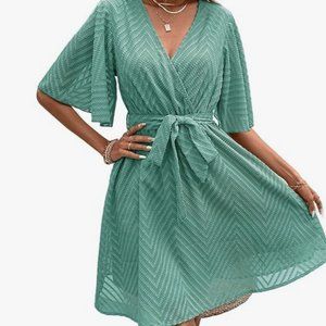 Textured tie waist dress